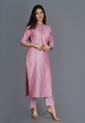 NAAVIV Women’s Pastel Pink Crape Cotton Kurta Pant Set