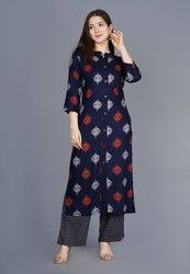 NAAVIV Women’s Navy Blue Rayon Kurta with Palazzo