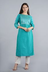 NAAVIV Women’s Sea Green Crape Cotton Kurta with Pants