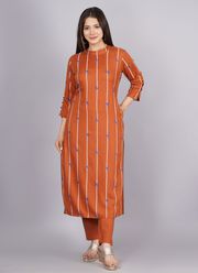  NAAVIV Women’s Rayon Printed Straight Kurti Pant Set for Office Wear 