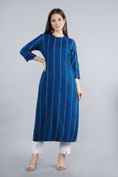 NAAVIV Women’s Royal Blue Rayon Kurta with Pants